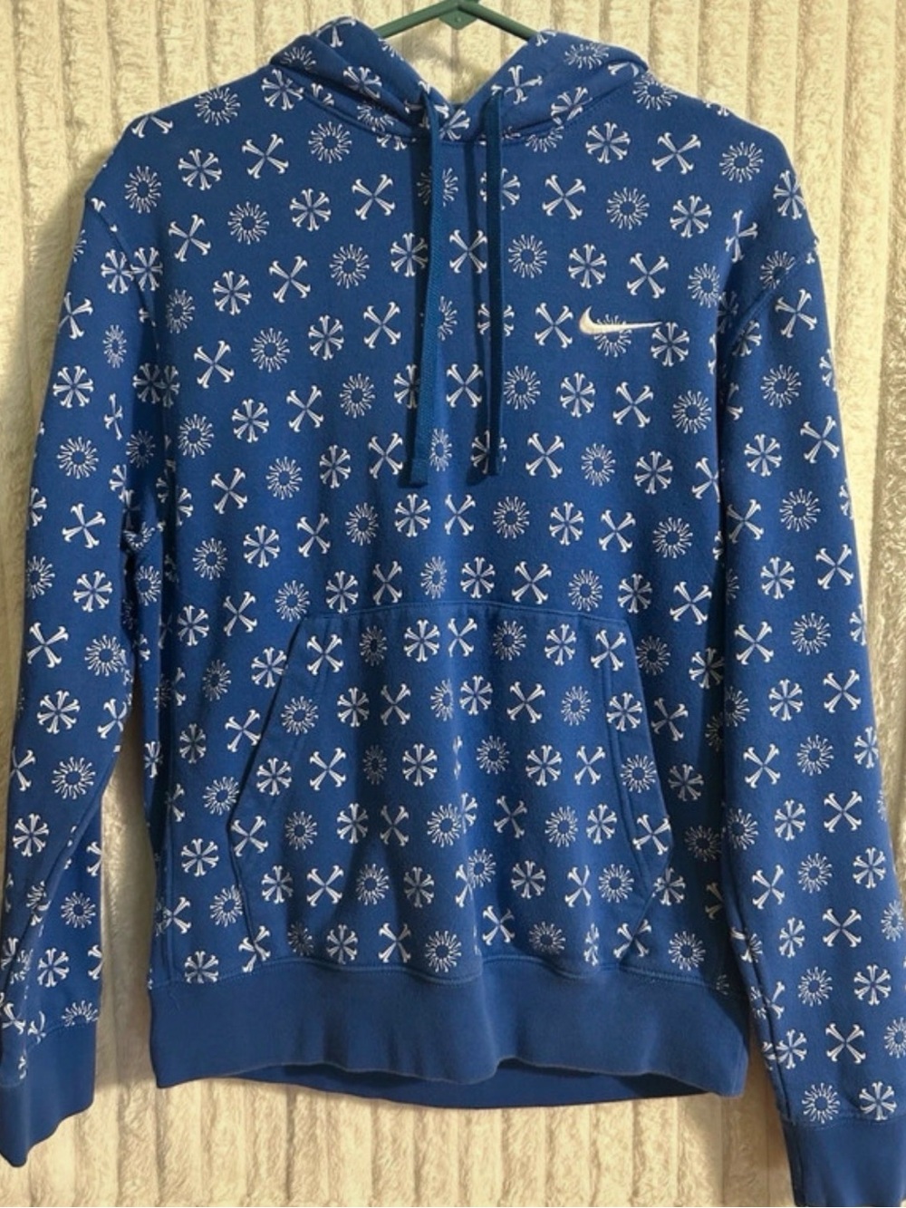 Nike Blue Patterned Logo Pullover Hoodie - Men Small